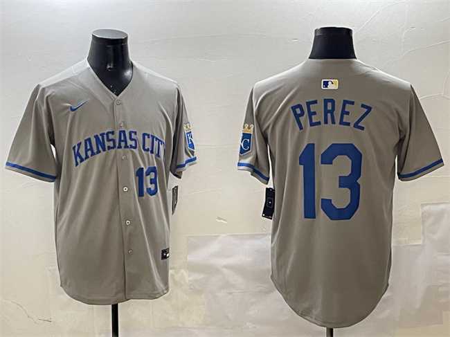 Men%27s Kansas City Royals #13 Salvador Perez Gray 2024 Away Limited Stitched Jersey->kansas city royals->MLB Jersey